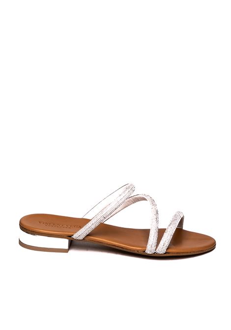 Silver strass straps falt sandal VINCENT VEGA | PS20-SS80LAM-ARGENTO